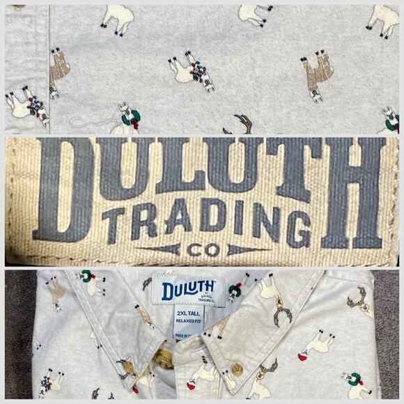 Diluth Trading Company Men XXL Tall Relaxed Fit Christmas Reindeer Flannel Shirt - Picture 1 of 8